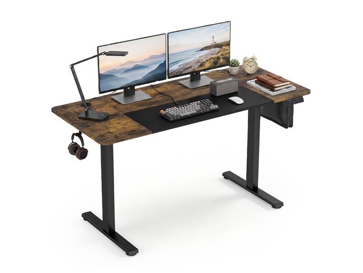Lange Verstelbare Tafel in Industriële Stijl Elektrisch in Hoogte Verstelbaar Bureau 140 x 60 cm Bruin