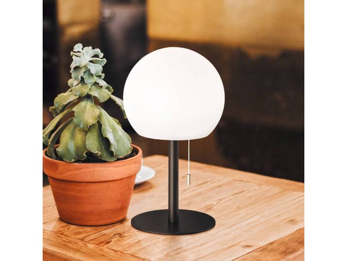 FH Lighting LED-Akku-Tischleuchte Trivento, sandschwarz dimmbar, schwarz, für Wohn- / Esszimmer, Metall, Modern
