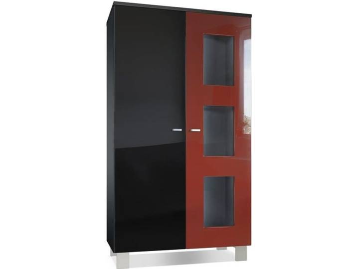 Vladon Vitrine Armoire Denjo Corps en Noir mat - Façades en Noir haute brillance et Bordeaux haute brillance