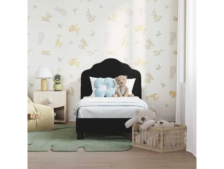 KTHLBRH Bettgestell aus schwarzem Samt 70 x 140 cm Technisches Holz, feste Lattenroste, niedriges Design, einfache Montage, 140 kg