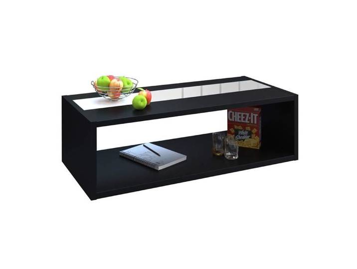 Table basse DANN noir avec bande blanche brillante - 116 x 51 x 34 cm