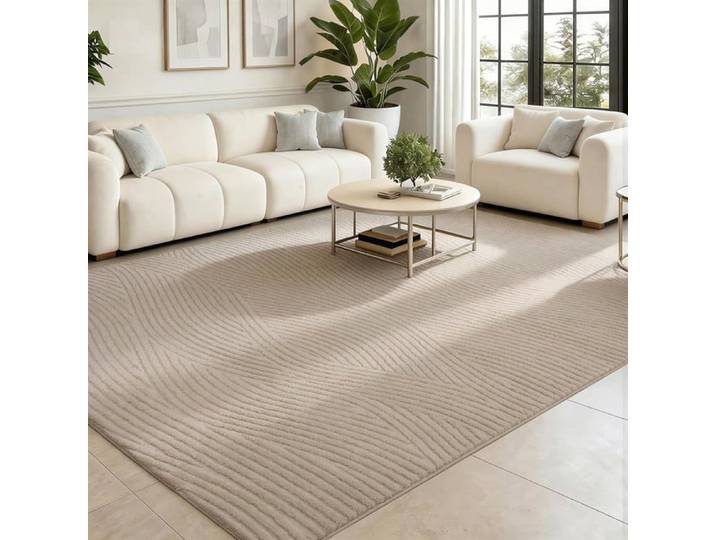Tapis Salon 160x230cm Beige Moderne Tapis Chambre Haute Densité de Poils Grand Tapis Doux pour Chambre à Coucher