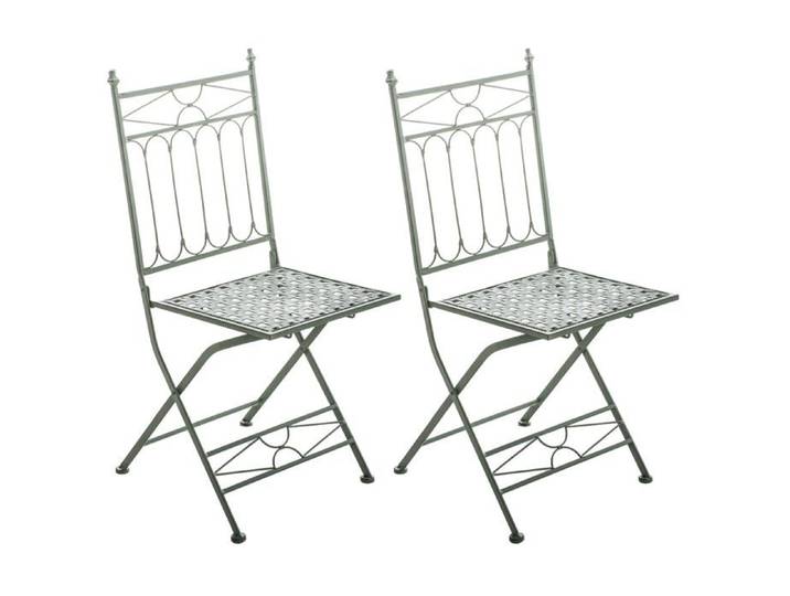Lot de 2 chaises pliable de jardin terrasse balcon design rustique en fer forge vert vieilli 10_0003129
