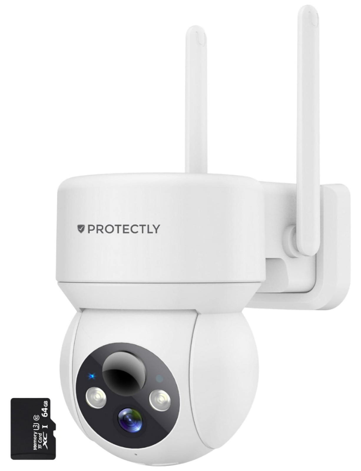 Protectly Bewakingscamera Voor Buiten – 2K HD 3MP – Beveiligingscamera met Nachtzicht, WiFi en App (2.4/5 GHz) – 64GB SD