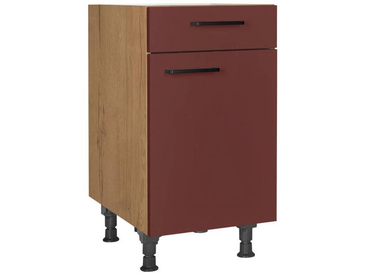 Schubkastenunterschrank, Rot & Eiche, 45x87x56 cm, Holzwerkstoff, 1 Schublade, Modern, Nobilia