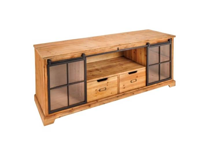 Riess Ambiente Lowboard Heritage - 160x62x45cm - Natur - Pinienholz Glas Kabelöffnung, montiert geliefert, Glas-Details, natürliche Maserung, hochwertige Metalloptik, Massivholz, Schubladen