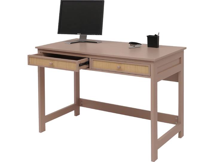 Schreibtisch HWC-O36, Bürotisch Laptoptisch Arbeitstisch, Schublade 78x110x60cm Holz helltaupe