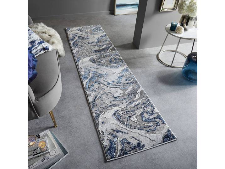 home24 Loper Marbled 80 x 300cm blauw/marineblauw
