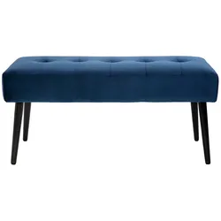 Gepolsterte Design-Bank aus nachtblauem Samtstoff und schwarzem Metall L95 cm GUESTA