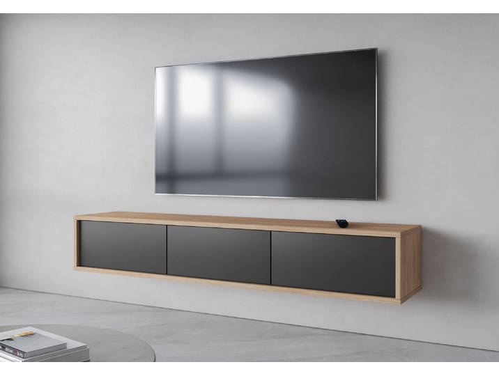 TV-Möbel Idra mit 3 Türen, Grau und Holzoptik, 180cm
