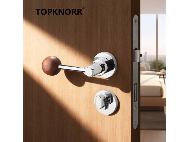 Serrure de porte fendue française, poignée de porte intérieure de chambre à coucher, poignée boule en noyer, serrure de porte en bois silencieuse, poignées de porte intérieure en bois