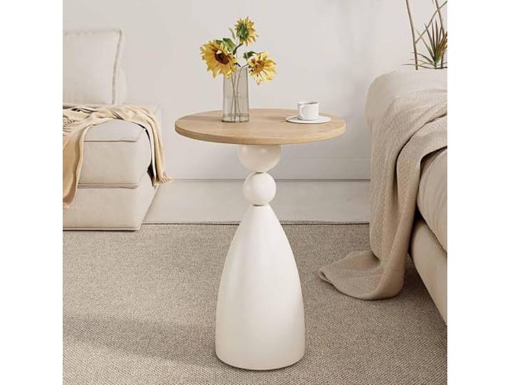 Moderner Runder Beistelltisch mit Massivholzplatte und Metallgestell Schlankes Beistelltisch-Design mit dekorativer runder Form für Getränke, Pflanzen und Wohnaccessoires