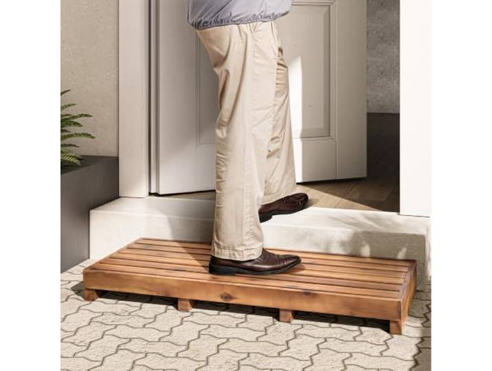 Tinamo STT02 Tritthocker für ältere Menschen, halbe Holzerhöhung Tritthocker für Nachttisch, Badezimmer, Küche und Outdoor, High StepsST (Akazie, extra groß)