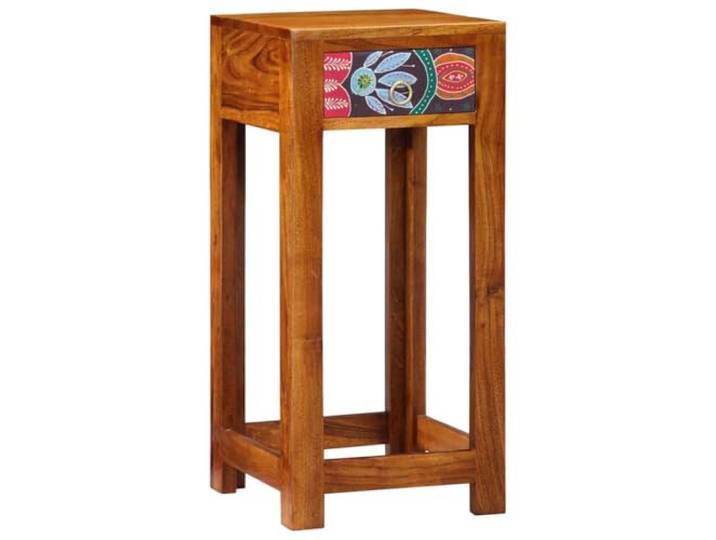 GKHPYURE Beistelltisch Blumenmuster braun 35 x 35 x 75 cm aus Akazienholz Massives Akazienholz, technisches Holz, 1 Schublade, rustikaler Stil, braune Oberfläche, begrenzte Räume, Schlafzimmer