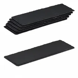 Relaxdays Schieferplatte 6er Set, längliche Servierplatten aus Schiefer, Servieren & Beschriften, 30x10 cm, anthrazit