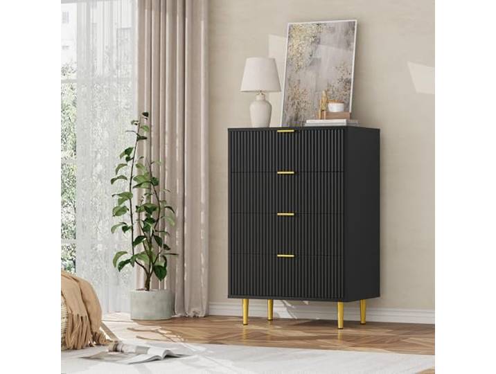 Garvee Kommode mit 4 Schubladen 60×40×94cm - Kommodenschrank Kommode Sideboard schmal Modern, Schubladenkommode Schränkchen für Wohnzimmer Schlafzimmer Kinderzimmer