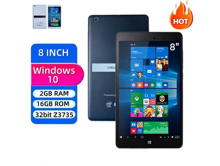 La tablette Windows 10 32 bits la moins chère, avec écran capacitif de 8 pouces, processeur Intel Atom X5-Z3735 Quad Core, 2 Go de RAM DDR3, 16 Go de ROM EMMC, Wi-Fi et Bluetooth.