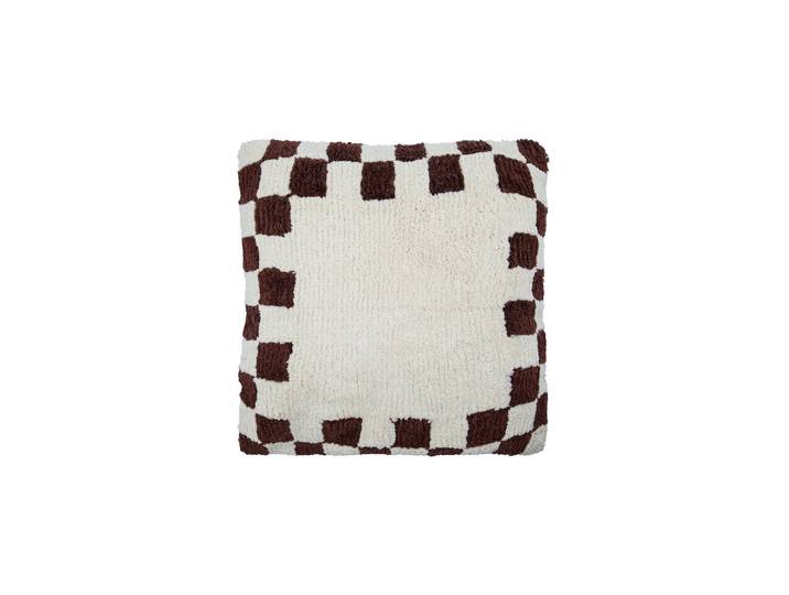 Housse de coussin 50x50 cm en coton marron et blanc cassé HDChess