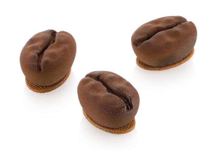 Backform Silikomart – Kaffeebohne 30 Silikon, mit Ausstecher , braun (grau, rot), B:3,8cm L:15cm T:2,6cm, Kunststoff, Silikon, Küchenformen, Backform