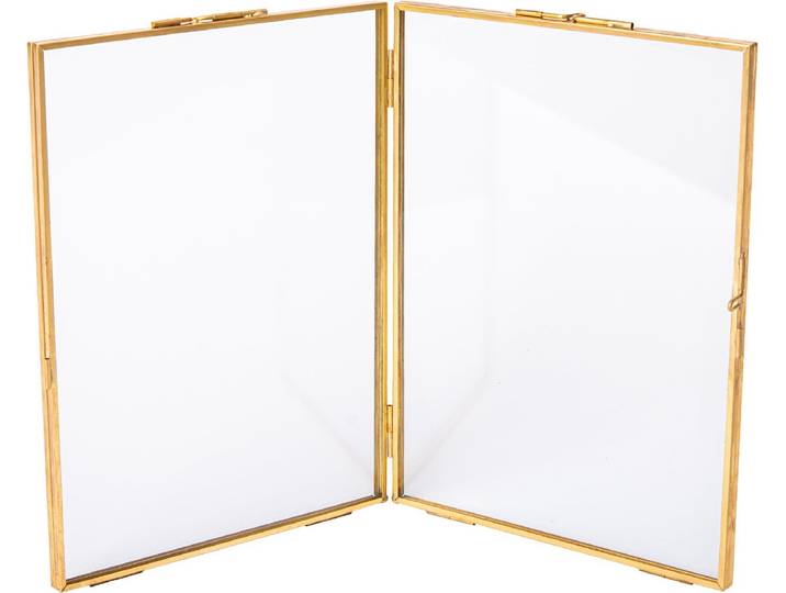 QUVIO Fotolijst - Fotokader - Fotoboek - Fotoalbum - Wanddecoratie - Fotolijst voor 2 - Fotolijsten - Vouwlijst - Staand - Rechthoek - Glas - Metaal - 15 x 20\,5 cm (bxh) - Goud