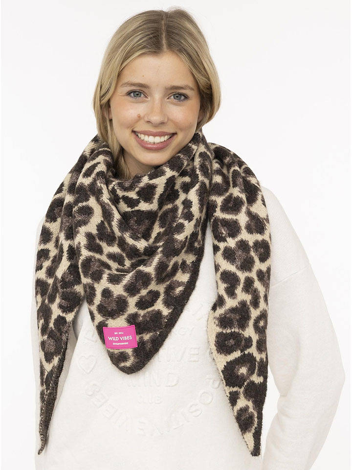 Zwillingsherz Dreieckstuch "Leo Love" in Beige/ Braun - (L)180 x (B)70 cm - onesize