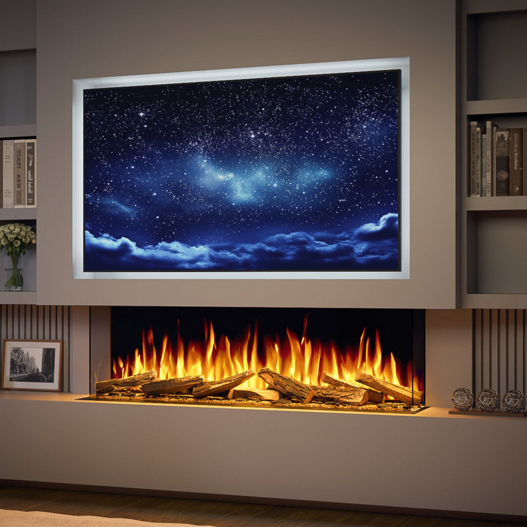 Evolution Fires Advance Series 1300mm Electric Fireplace   Built-In Wall Fire with LED Flames   App & Alexa Control   1kW/2kW Heat Output   TV Media W Black