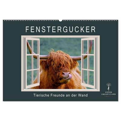 Fenstergucker - tierische Freunde an der Wand (Wandkalender 2027 DIN A2 quer), CALVENDO Monatskalender