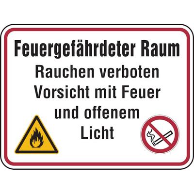 Hinweisschild, Feuergefährdeter Raum - 400 x 300 x 0.6 mm Aluminium geprägt