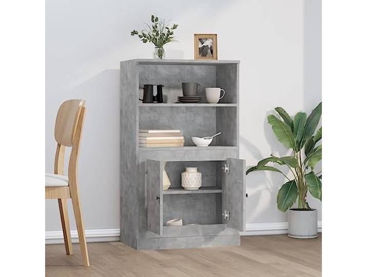 KTHLBRH Anrichte grau Beton 60 x 35,5 x 103,5 cm Holz mehrschichtig Großer Stauraum, Ausstellungsfläche, Wandbefestigung inklusive, Montage erforderlich