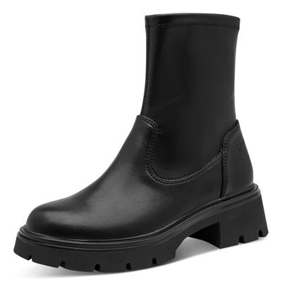 Stiefelette TAMARIS, Damen, Gr. 39, schwarz, Lederimitat, Schuhe Stiefelette, Blockabsatz, Boots mit dezenten Ziernähten