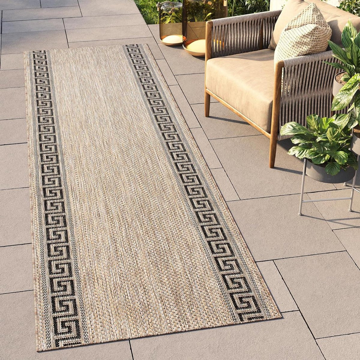 Lange hal loper met geometrisch patroon in pluche, breedte: 100 cm, lengte: 400 cm
