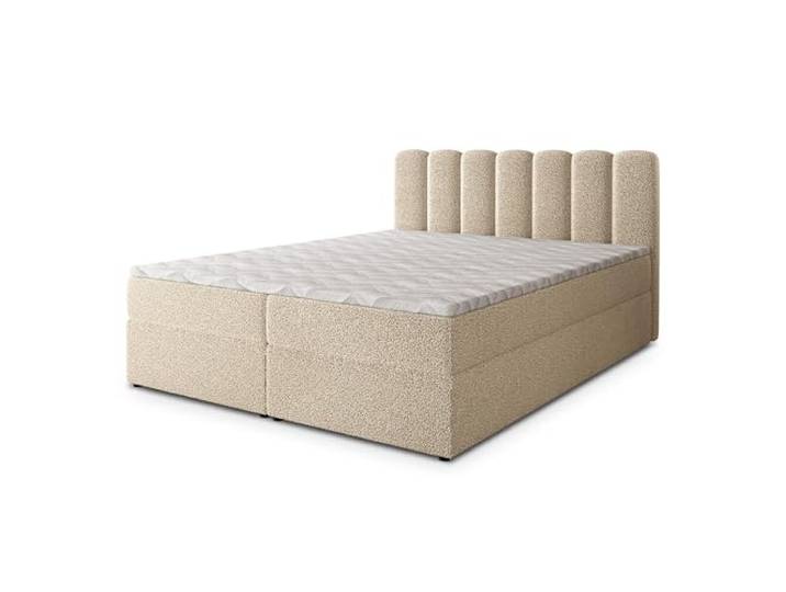 Masseno Boxspringbett SOLIA Q 200x200 cm Komplett-Set mit Matratze und Topper, Polsterbett mit Zwei Bettkästen -Creme, Quelle 02