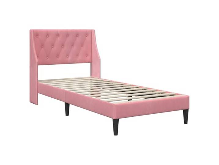 KTHLBRH Bettgestell aus rosafarbenem Samt 80 x 200 cm Basis aus Sperrholz, Latten im Lieferumfang enthalten, Beine gedreht, modernes Design