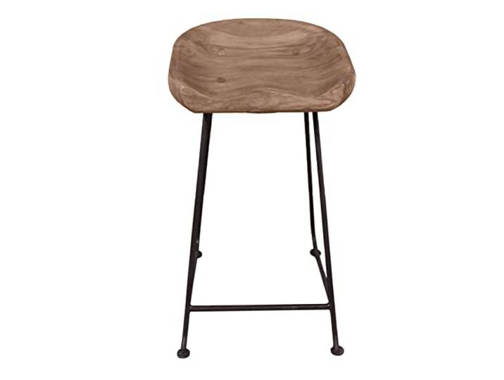 Hocker, Akazie mit Metall, cognacfarbig und schwarz