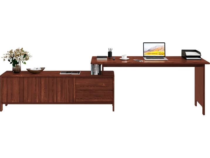 Schreibtisch GOODPRODUCT Luven, aus Massivholz , braun (dunkelbraun), B:170cm H:76cm T:60cm, Tische, Schreibtisch, in 2 Breiten, variable Nutzung als Schreibtisch oder Eckschreibtisch