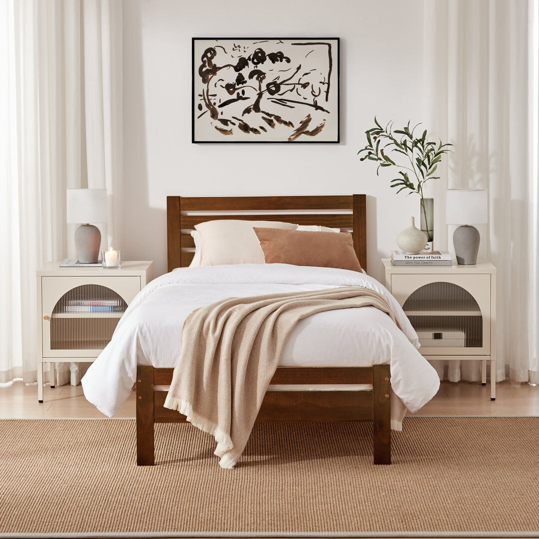 ClassicLiving Aichele Classic Solid Wood Bed Frame - Simple Scandi Design, Modern Home Walnut 90cm H X 97cm W X 196cm L