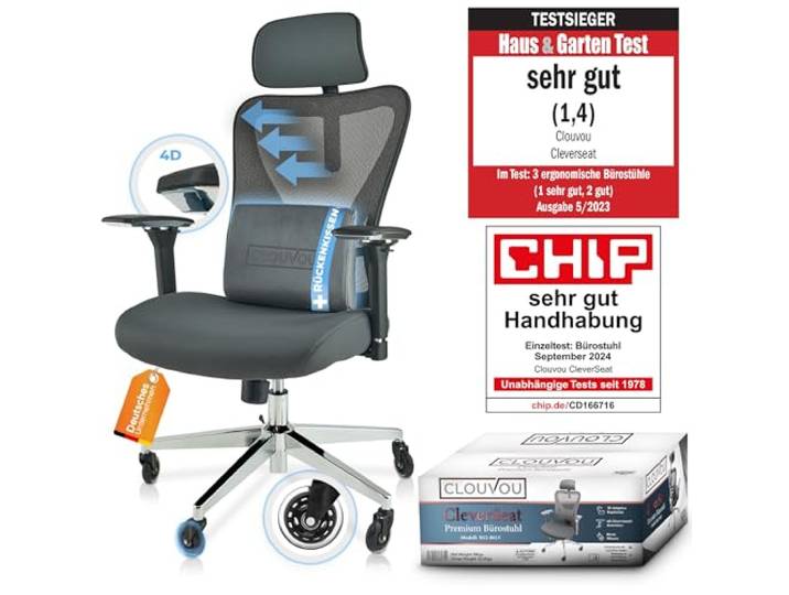 CLOUVOU CleverSeat Bürostuhl Ergonomisch [TESTSIEGER]