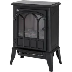 ELEKTROKAMIN mit LED-Flammeneffekt, 2000W Kaminofen, Metall, Schwarz