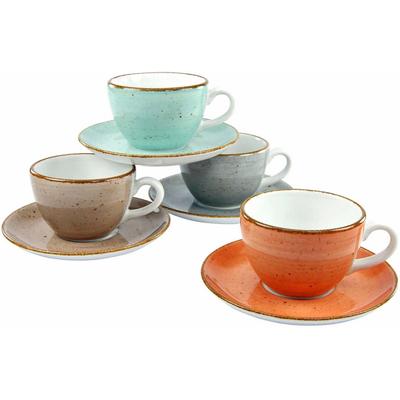 Tasse CREATABLE "Tassen Set VINTAGE NATURE", bunt (terra, steingrau, blau, schlamm), 8 Stk., Porzellan, Trinkgefäße, Tasse, 4 Kaffeetassen, 4 Untertassen
