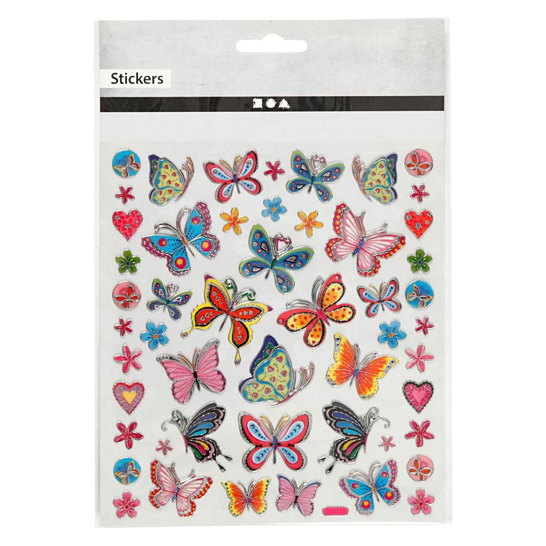 Creativ Company Aufkleber Blumen und Schmetterlinge, 1 Blatt (21 Sticker) (5712854355438)