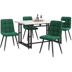 OKWISH Esszimmer Set 140x80x74, MDF Tisch Schwarz mit 4 Stühlen, Dunkelgrüner Samtbezug, Modernes Design für Küche und Wohnzimmer