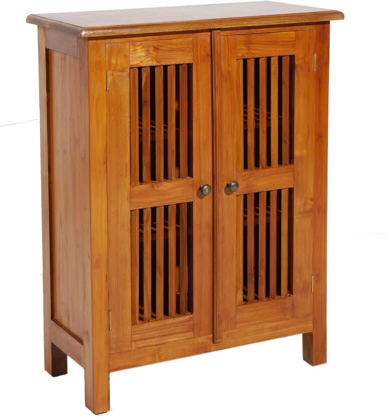 MACABANE Meuble 2 portes persiennes en teck Marron 60x80x30cm