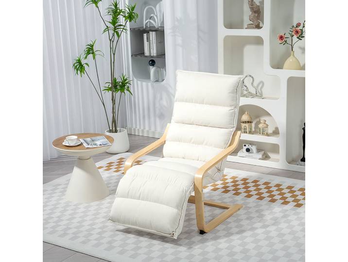 HOMCOM Fauteuil Salon Velours Crème avec Repose-Pieds Réglable