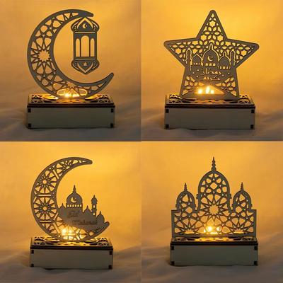 Inspired Finds Eid Mubarak LED Light Star And Moon Pendant Wooden Candle Light For Ramadan Home Decor star