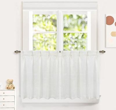 DriftAway Pinch Pleat Valance for Kitchen Window Faux Linen Textured