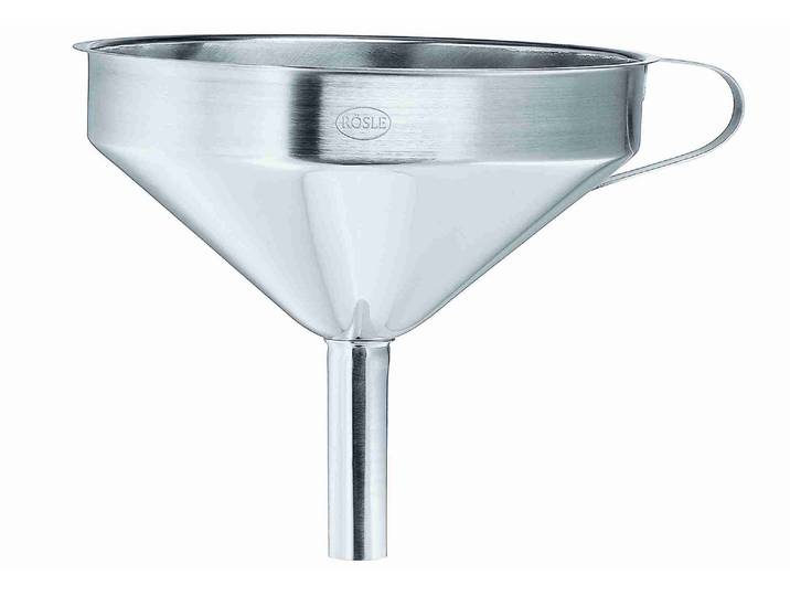 Trichter RÖSLE, silber (edelstahlfarben), H:11cm Ø:12cm, Edelstahl 18/10, Trichter, Trichter, Siebeinsatz entnehmbar, Edelstahl 18/10, spülmaschinengeeignet