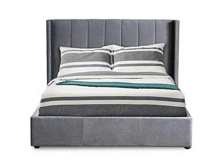 Menzzo Doppelbett Magorial mit aufklappbarem Lattenrost, 180 x 200 cm, Velours, Grau