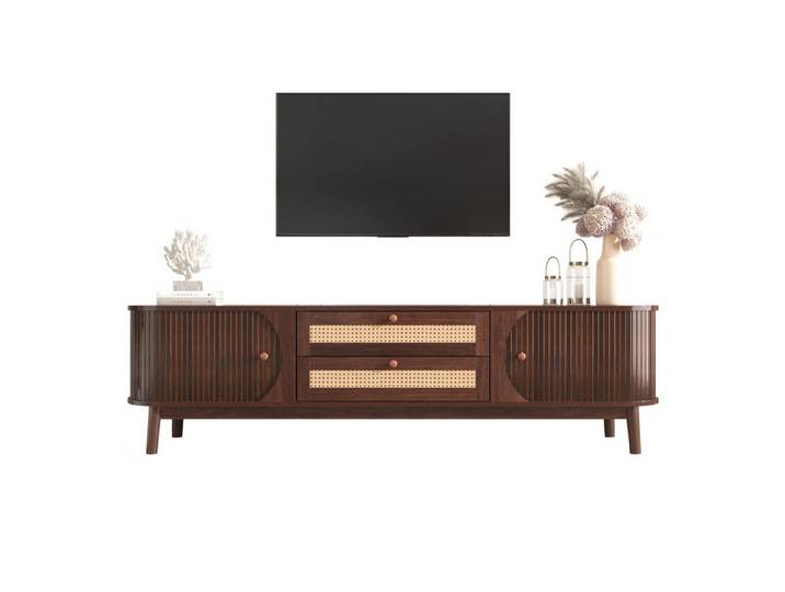Thanaddo TV-Schrank Rattan-TV-Seitenschrank mit Türen und Schubladen