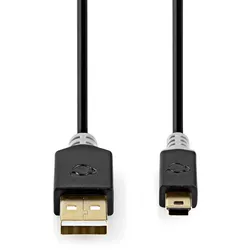 Nedis USB-Kabel - USB 2.0 - USB-A Stecker - USB Mini-B 5 pin Stecker - 480 Mbps - Vergoldet - 2.00 m - Rund - PVC - Anthrazit - Verpackung mit Sichtfenster