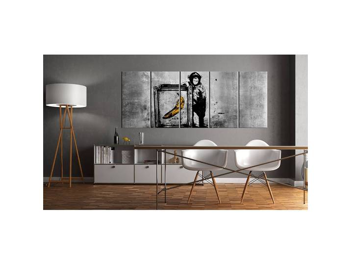 Tableau déco Monkey with Frame Banksy Bois manufacturé / Tissu Blanc/Noir 200 x 80cm